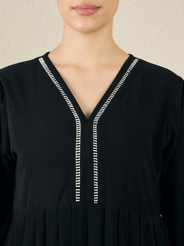 Black Embroidery Nida Matte Abaya with Black Scarf