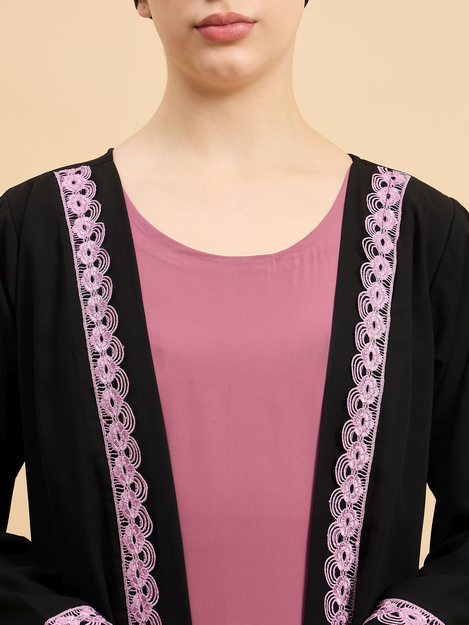 Nabia Modest Lace Abaya with Matching Hijab for Women