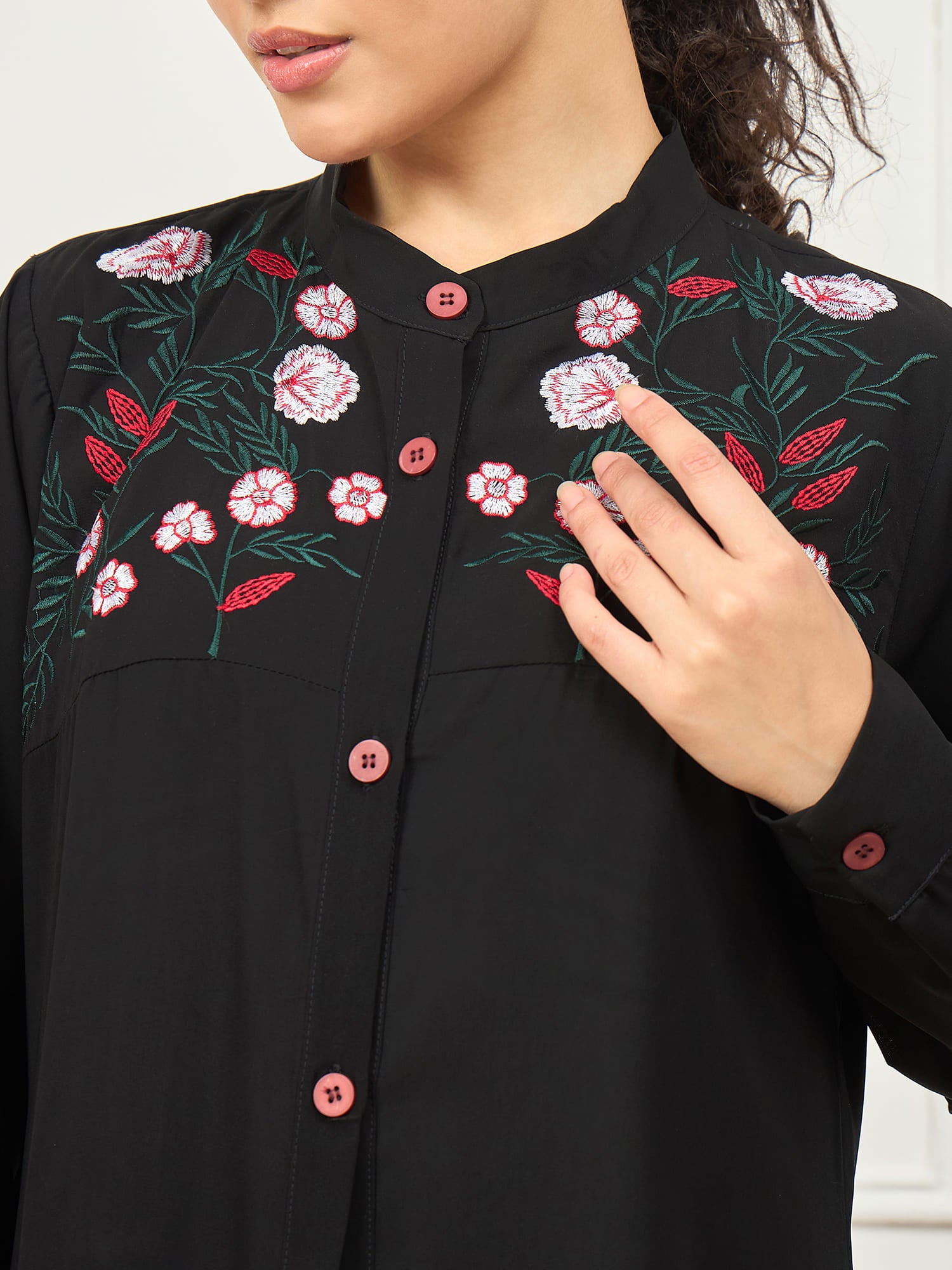 Nabia Front Open Embroidery Abaya with Matching Georgette Hijab