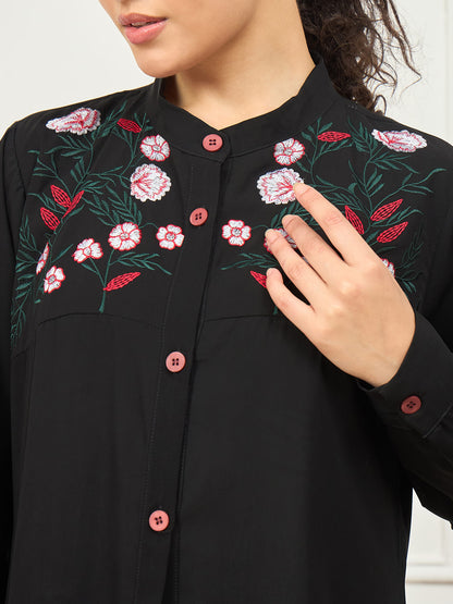 Nabia Front Open Embroidery Abaya with Matching Georgette Hijab