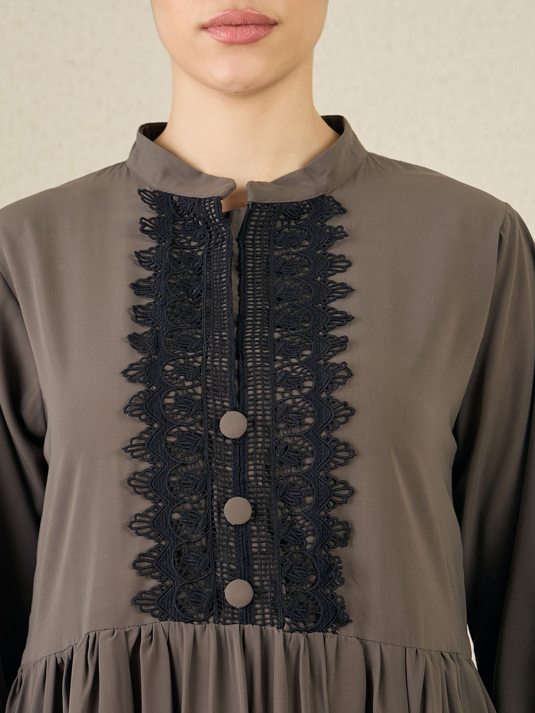 Nabia Grey Lace Work Women Abaya with matching hijab