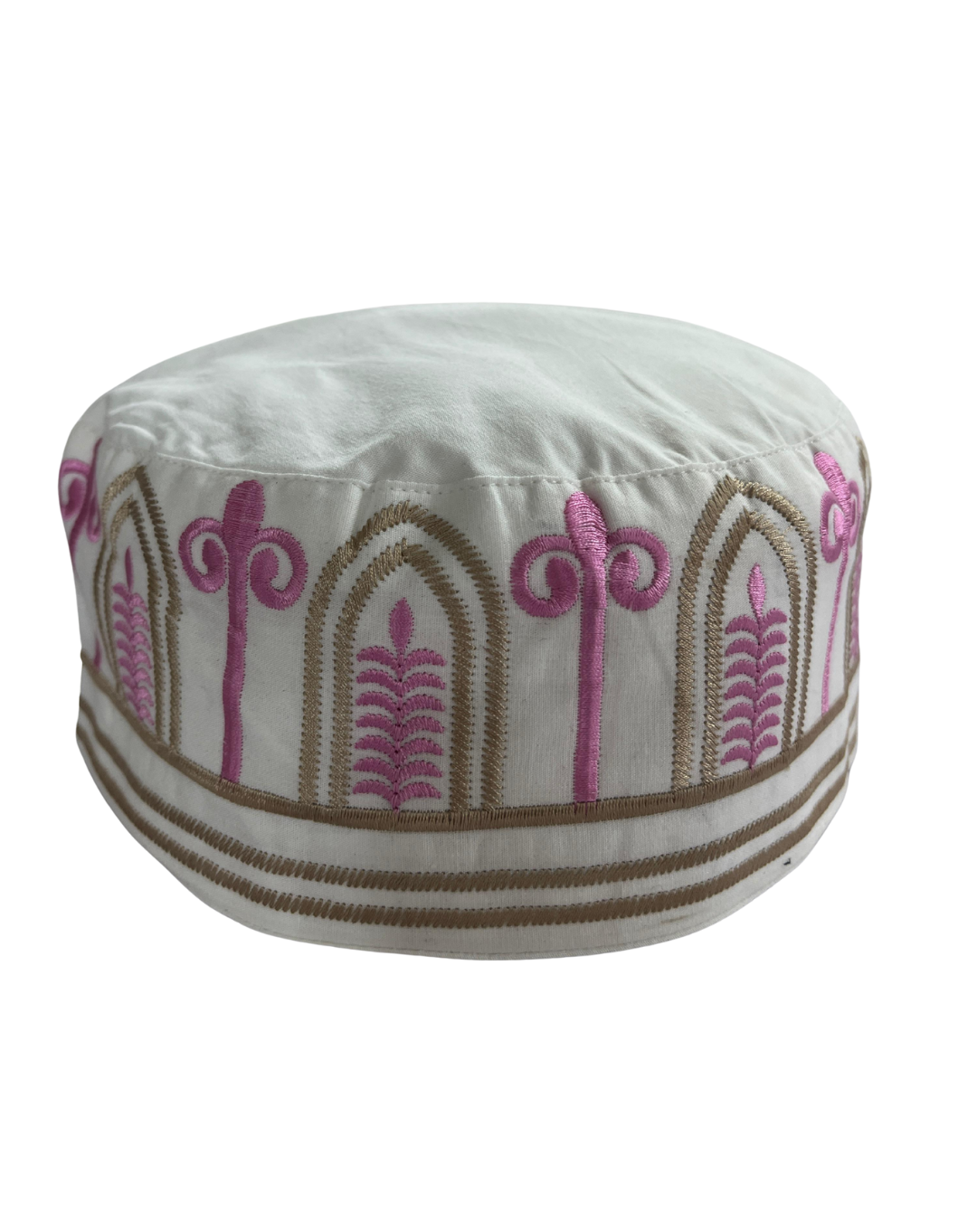 White Embroidered Prayer Kufi Cap
