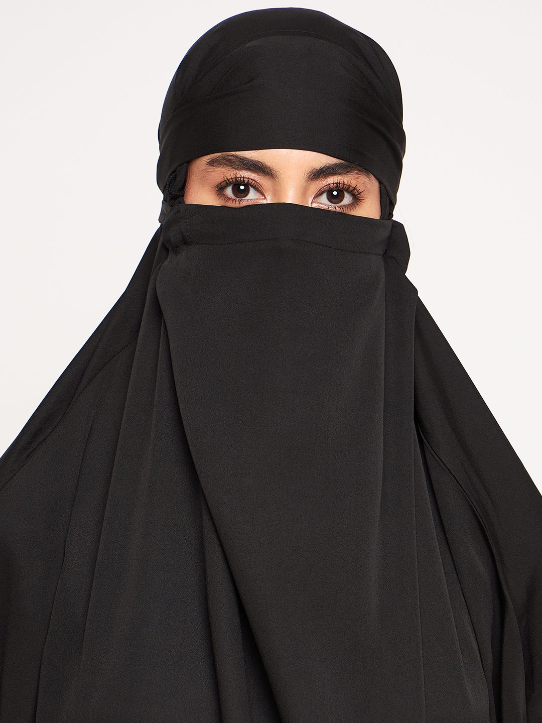 Nabia Black Solid Free Size Adjustable Nosepiece Jilbab Abaya for Girls and Women