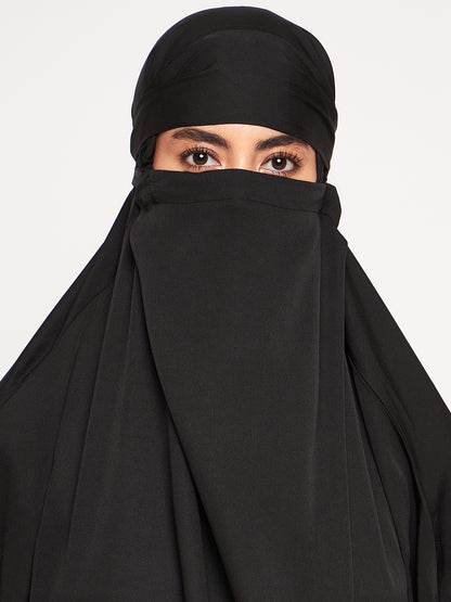 Nabia Black Solid Free Size Adjustable Nosepiece Jilbab Abaya for Girls and Women