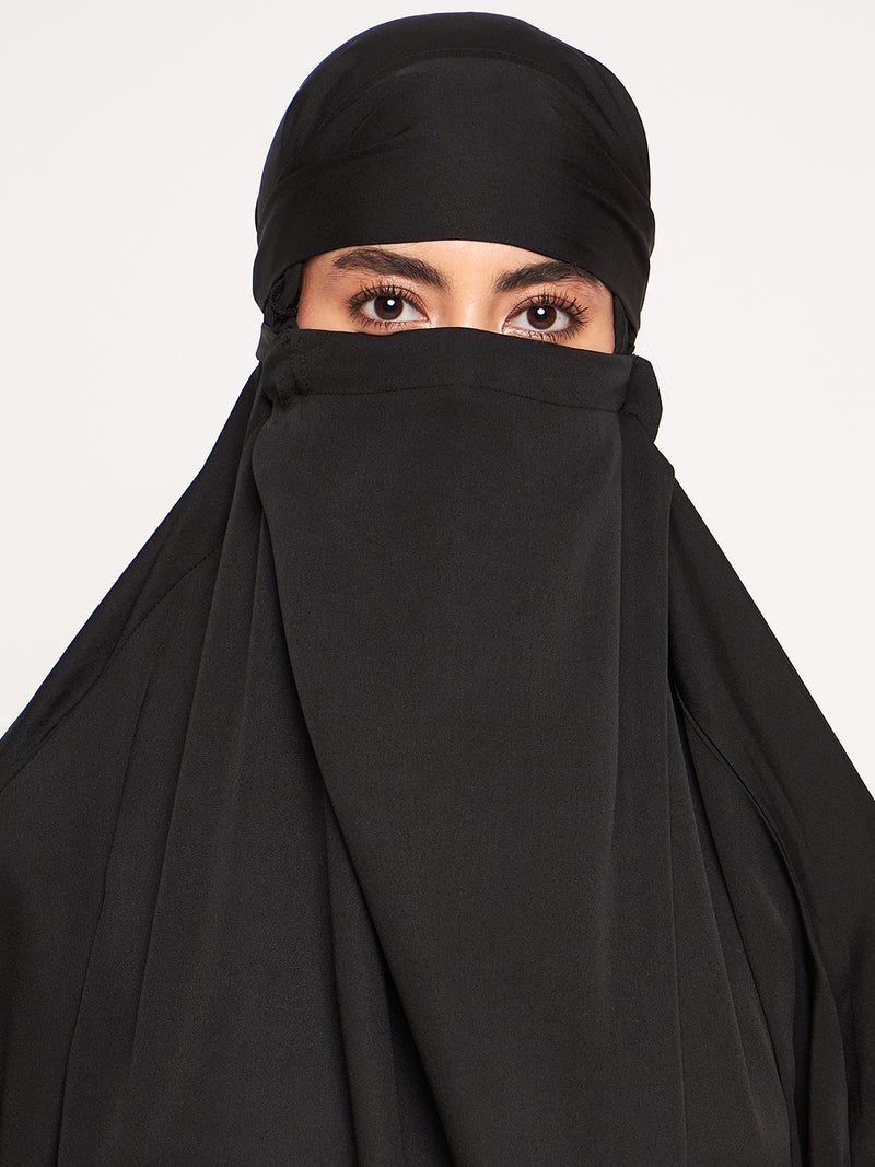 Nabia Black Solid Free Size Adjustable Nosepiece Jilbab Abaya for Girls and Women