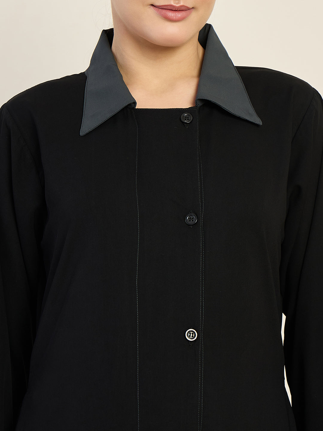 Nabia Black Front-Open Abaya with Black Georgette Hijab