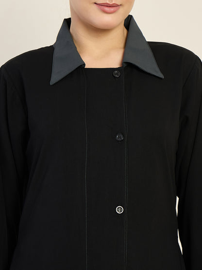 Nabia Black Front-Open Abaya with Black Georgette Hijab