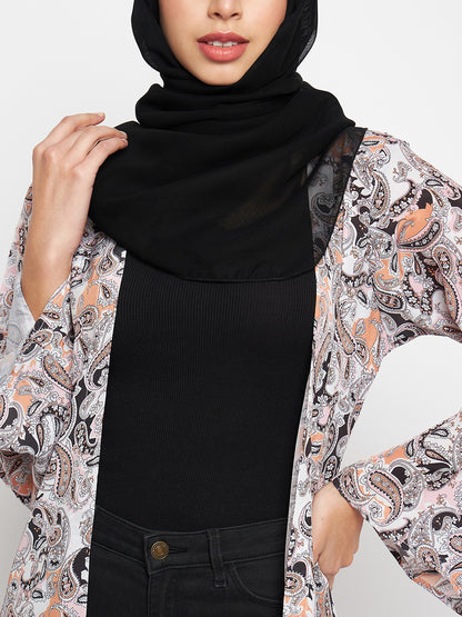 Multicolor Front Open Shrug with Black Scarf
