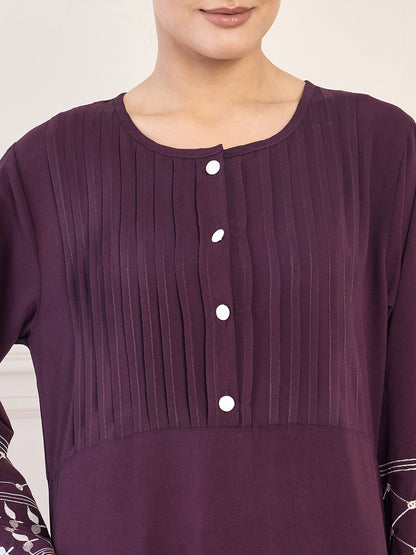Nabia Kefiyyeh Embroidery Purple  Abaya with White Georgette Hijab