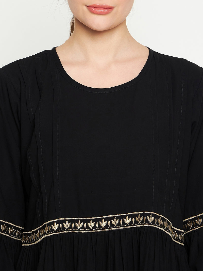 Nabia Women Embroidery Black Solid Abaya Burqa With Black Georgette Scarf
