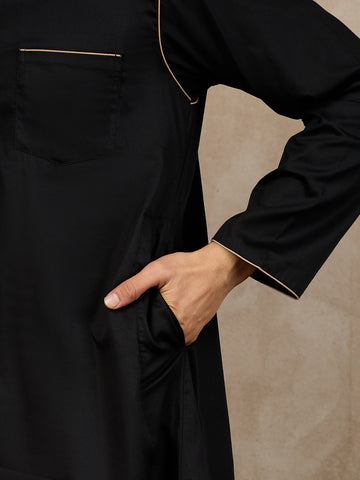 Nabia Black Mandarin Collar Men's Jubba/Thobe