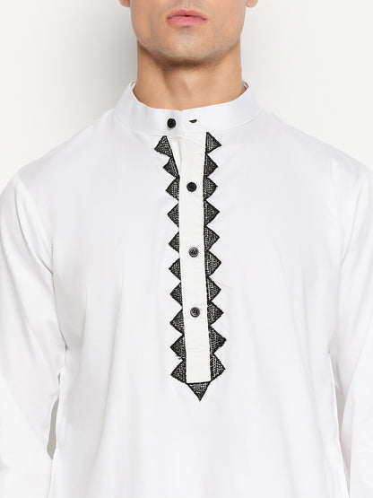 Embroidery Cotton Men's White Kurta Pajama Set