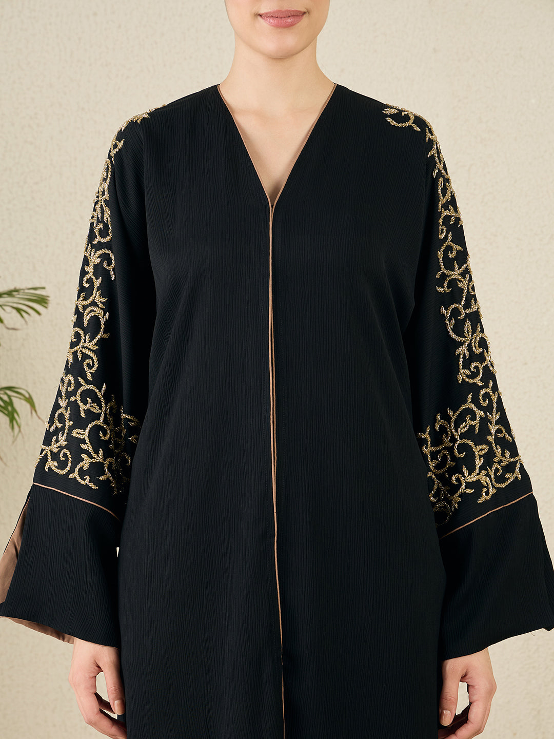 Front Open Black Embroidered Abaya with black hijab