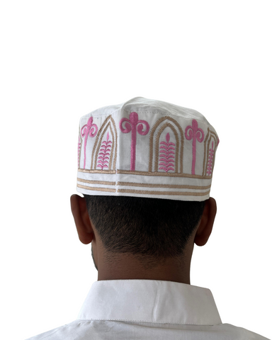 White Embroidered Prayer Kufi Cap