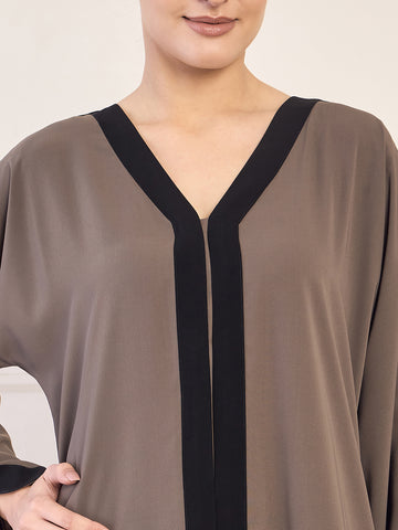Nabia Grey  Aline Abaya with Black Georgette Hijab
