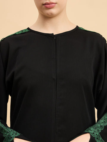 Modest Lace Abaya Burqa with Black Georgette Hijab for Women