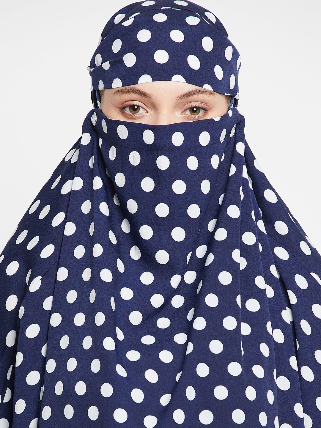 Blue and White Polka Dot Free Size Jilbab Abaya for Girls and Women