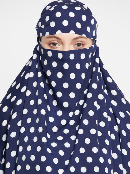Blue and White Polka Dot Free Size Jilbab Abaya for Girls and Women