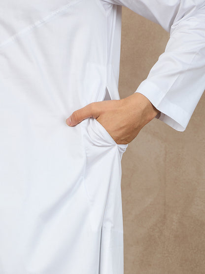 Nabia White Zip Closure Cotton Thobe/Jubba