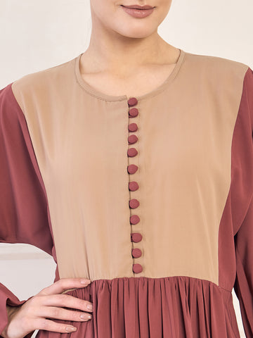 Nabia Rust and Beige Two Color Abaya Burqa With White Georgette Hijab