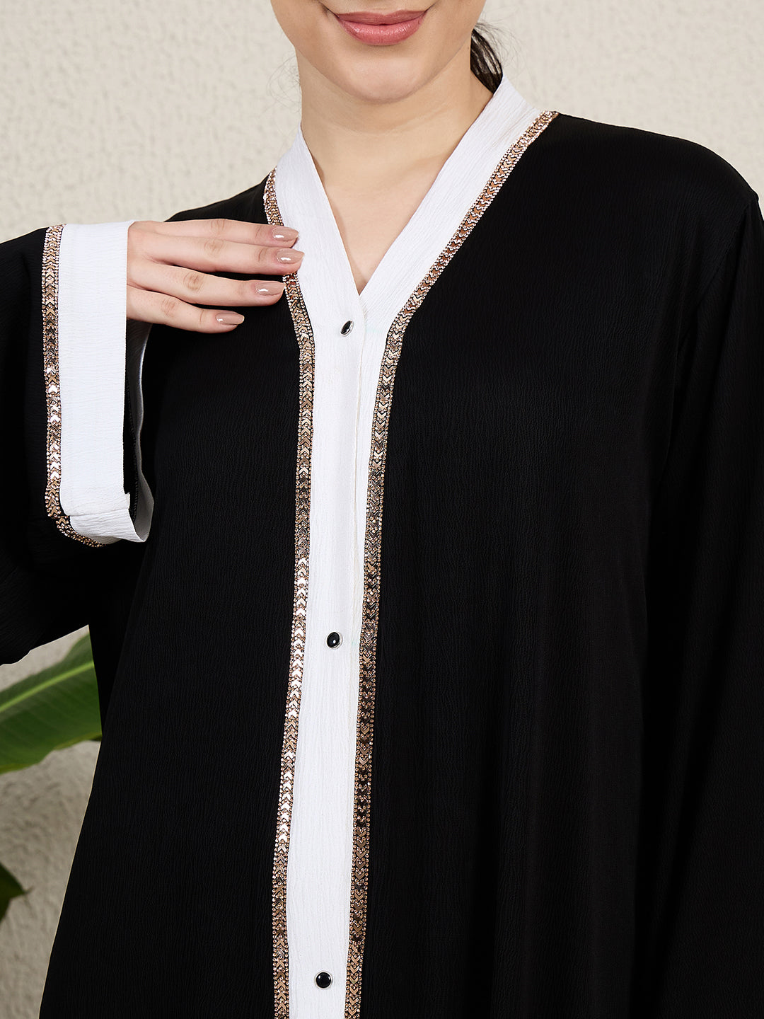 Black Front Open Embroidered Abaya for women with hijab