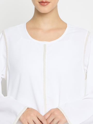 White Solid Embroidery Abaya Burqa For Women With Black Hijab