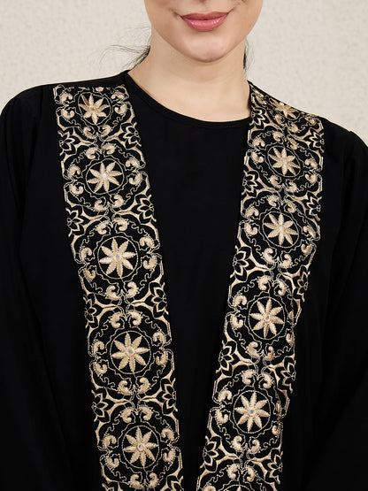 2 Piece Embroidered Black Shrug Set Abaya with Black Hijab