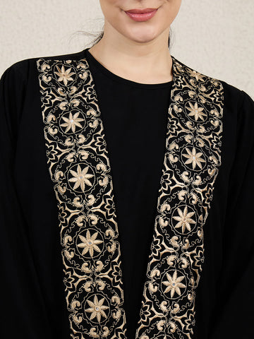 2 Piece Embroidered Black Shrug Set Abaya with Black Hijab