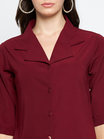 Nabia Women Maroon Solid Co-Ord Set