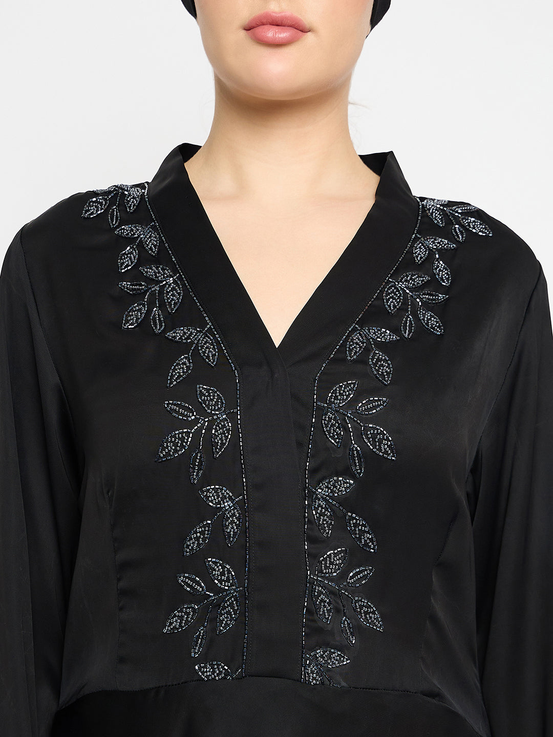 Handwork Black Luxury Abaya With Black Hijab