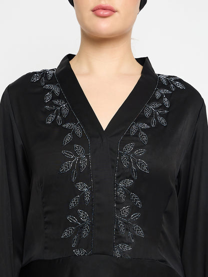 Handwork Black Luxury Abaya With Black Hijab