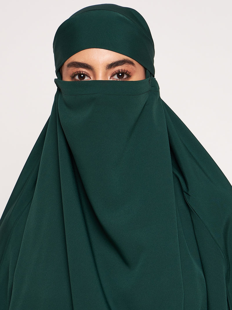 Nabia Bottle Green Solid Free Size Adjustable Nosepiece Jilbab Abaya for Girls and Women