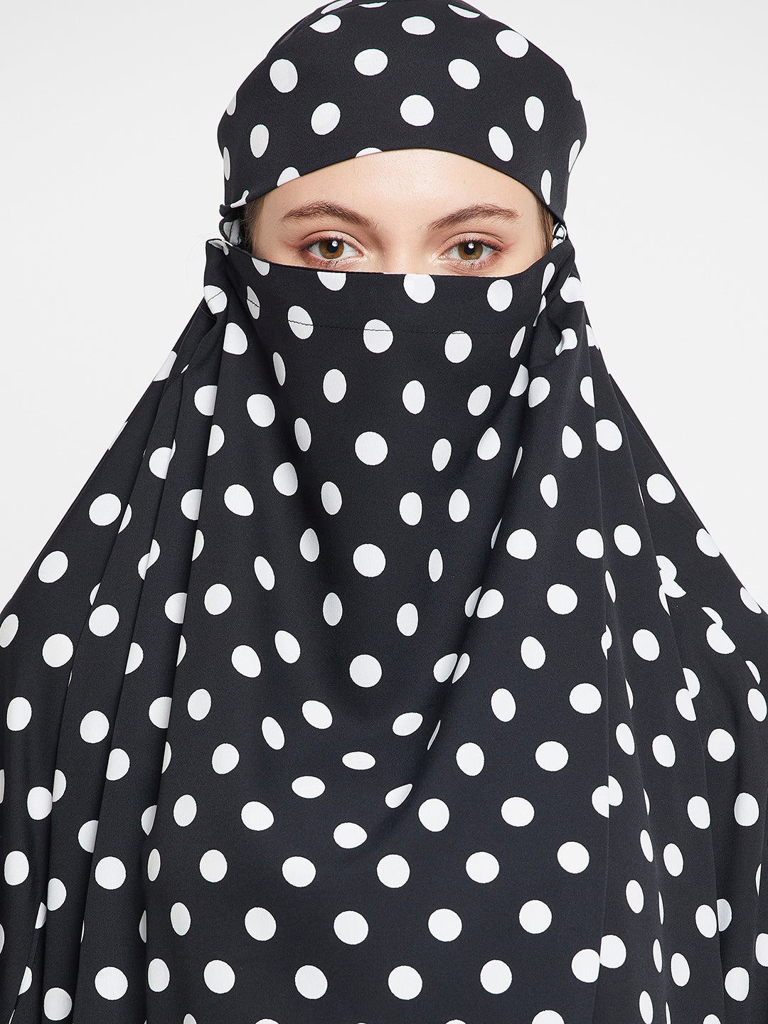 Black and White Polka Dot Free Size Jilbab Abaya for Girls and Women