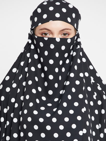 Black and White Polka Dot Free Size Jilbab Abaya for Girls and Women