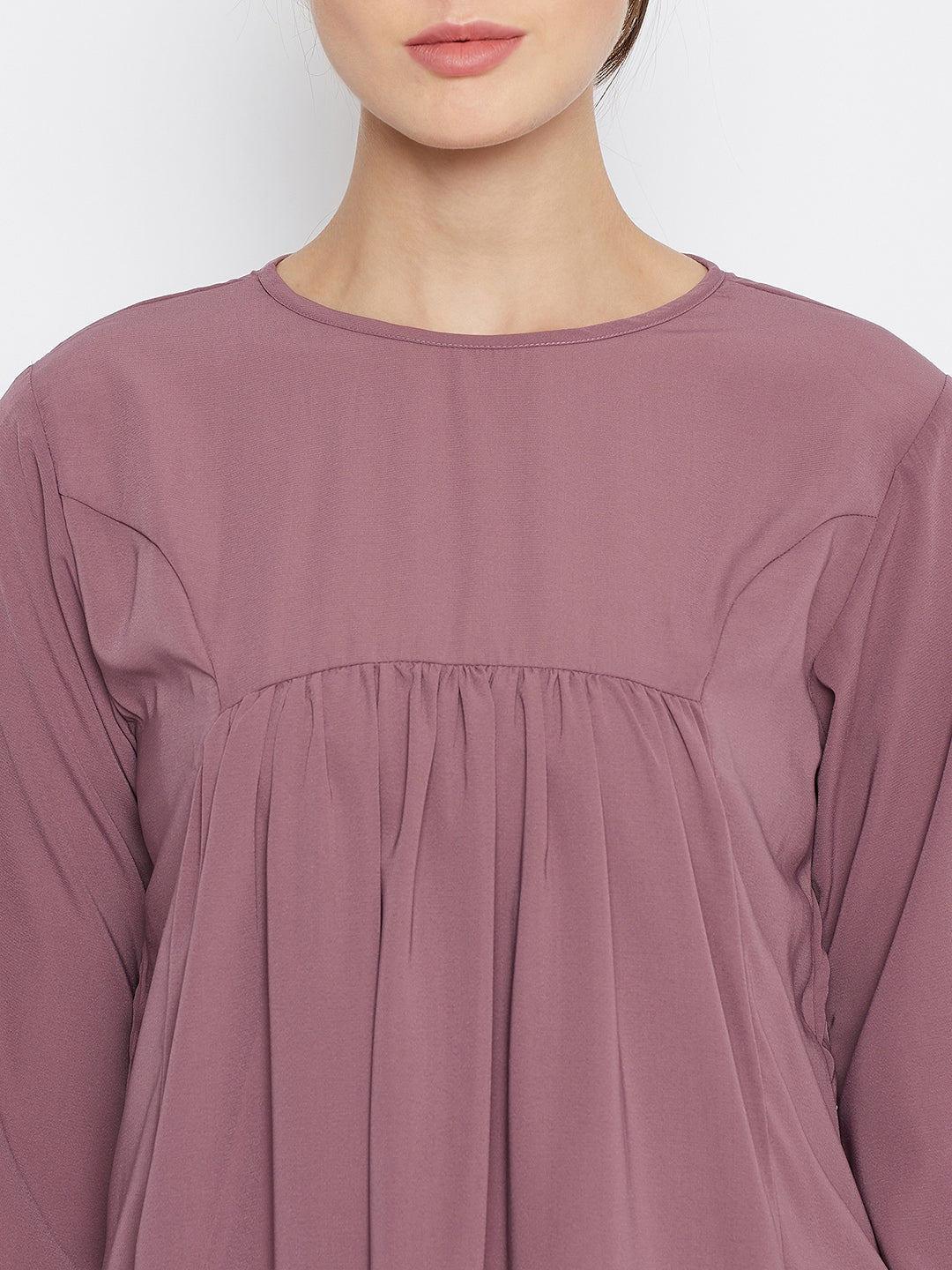 Puce Pink Embroidery Abaya with Georgette Scarf