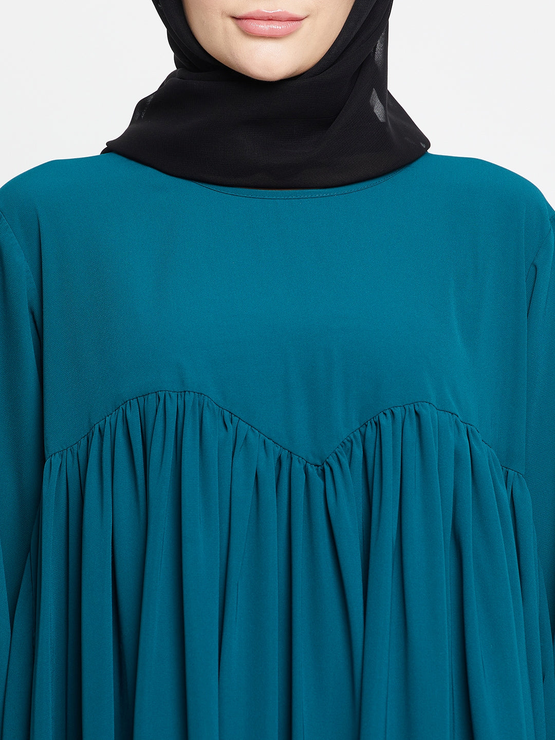 Green A-line Abaya with Black Georgette Scarf
