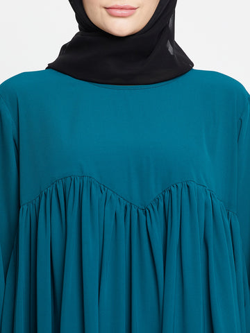 Green A-line Abaya with Black Georgette Scarf