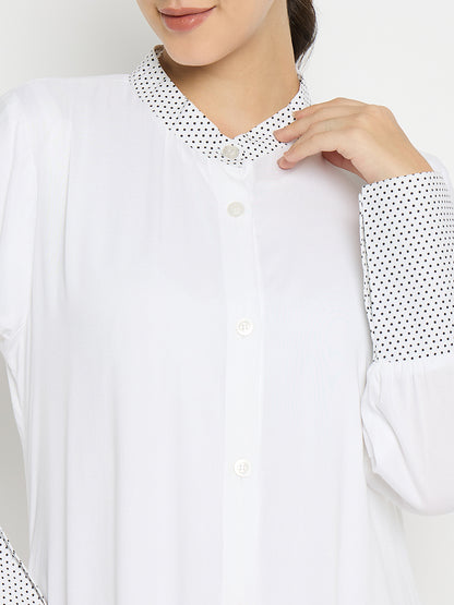 White Rayon Front Open Abaya Burqa with Black Hijab