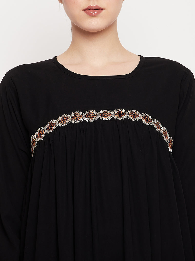 Nabia Women Black Solid Abaya Burqa With Black Georgette Scarf