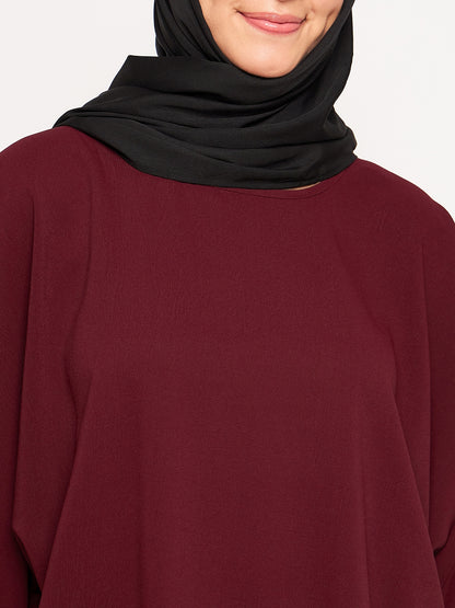 Nabia Maroon Solid Round Neck Co-ord Set for Women