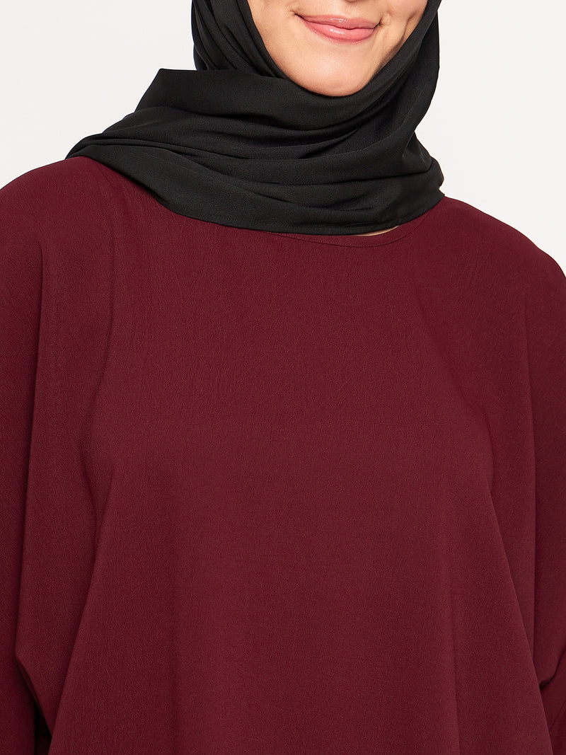 Nabia Maroon Solid Round Neck Co-ord Set for Women