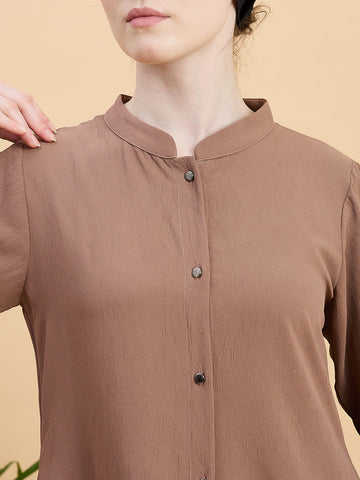 Rust Front Open Co-ord Set for Women with Matching Hijab