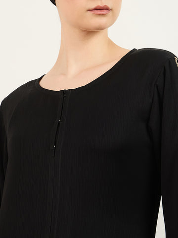 Nabia Embroidery Detailing Abaya Burqa in Black With Matching Georgette Hijab