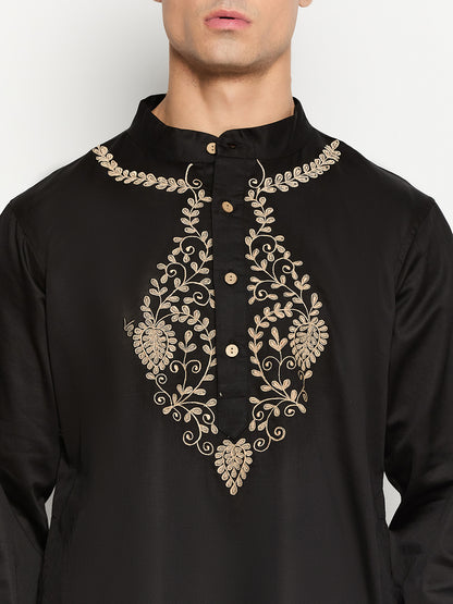 Embroidery Black Kurta and White Pajama Set