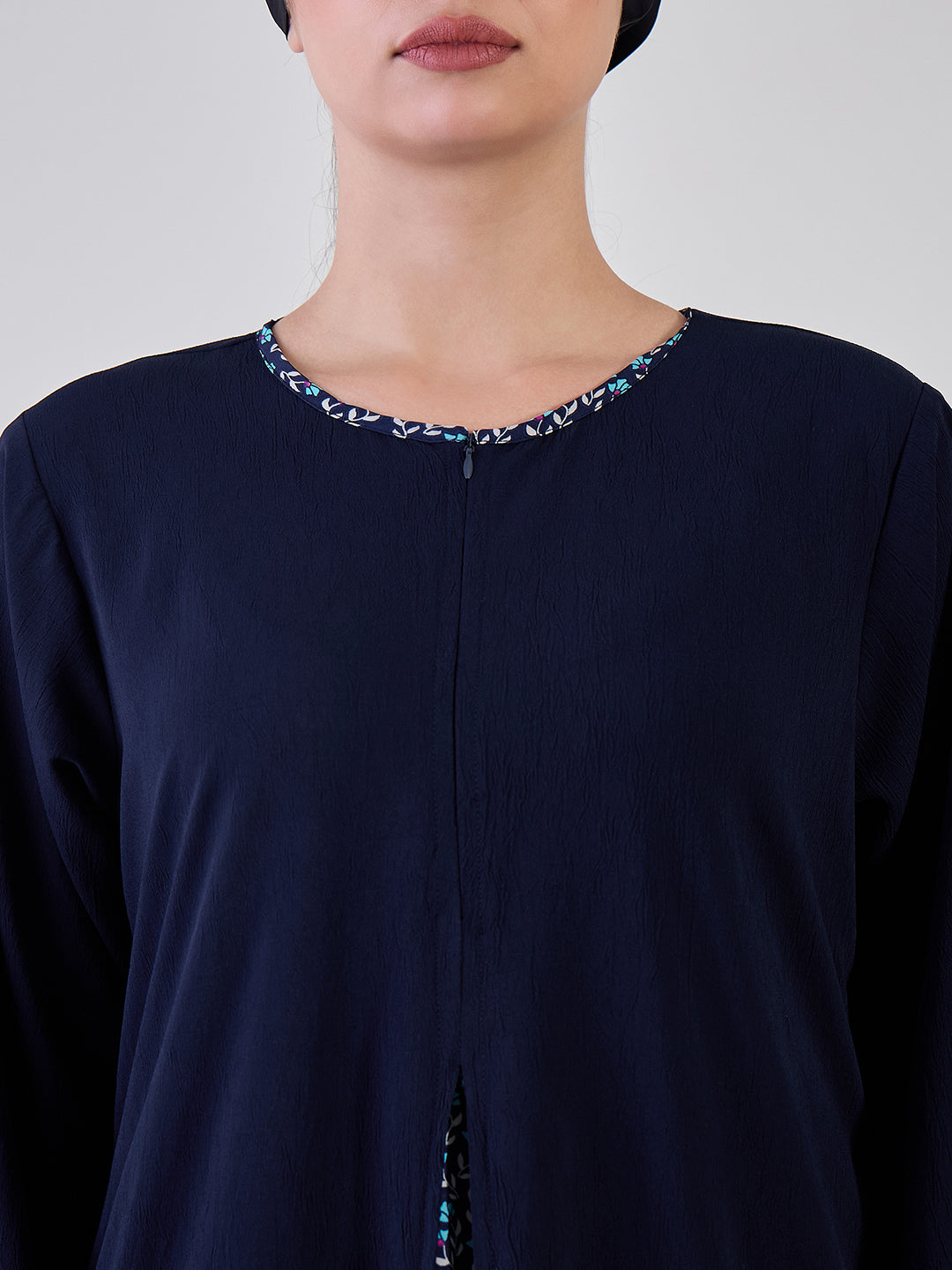 Nabia Blue A-line Abaya with Black Georgette Hijab