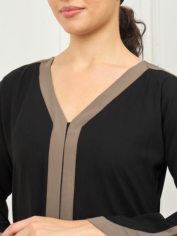 Nabia Black and Grey Aline Abaya with Black Georgette Hijab