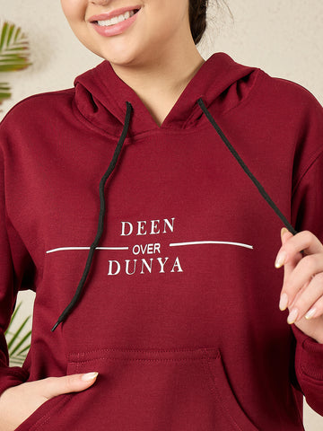 Women's Modest Deen Over Dunya Maroon Fleece Winter Hoodie
