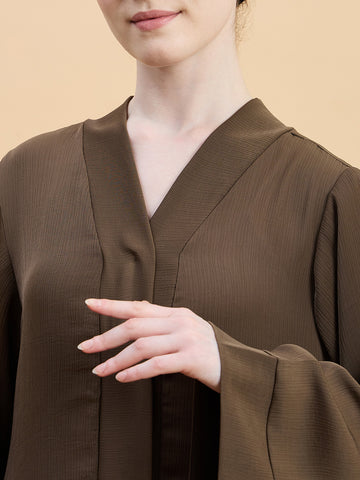 Oat (Khaki) Front Open Dubai Abaya Burqa with Matching Hijab