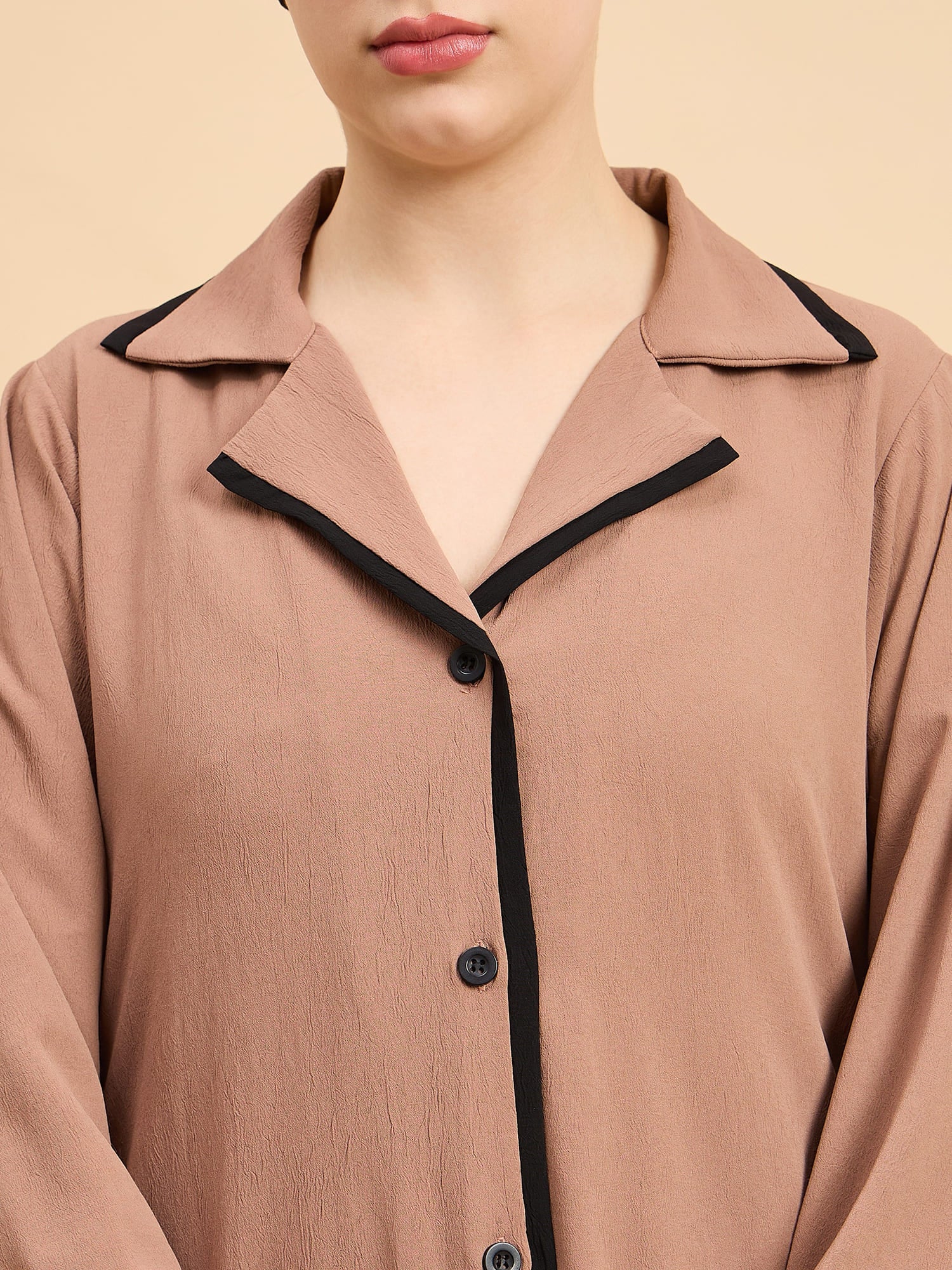 Modest Beige Front Open Coat Abaya with Matching Hijab