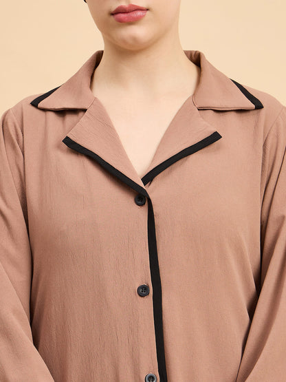 Modest Beige Front Open Coat Abaya with Matching Hijab